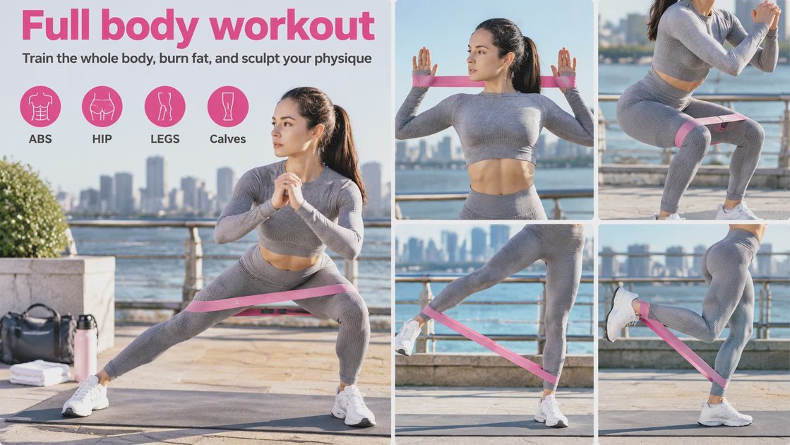 JAKKOFOXX Full Body Band Workout JAKKOFOXX resistance bands full body workout showing exercises for abs hips legs and calves
